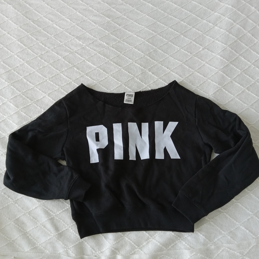 PINK VS black off shoulder crop sweatshirt M